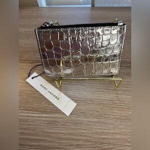 Marc Jacobs Silver Croc-Embossed Card Holder